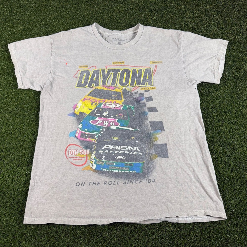 PacSun Daytona 500 Racing Graphic T-Shirt Gray Mens Medium On The Roll Since 84